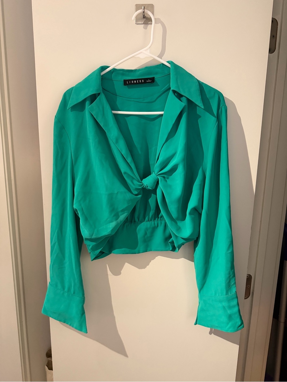 Lioness Emerald Green Tie-Front Cropped Button Down